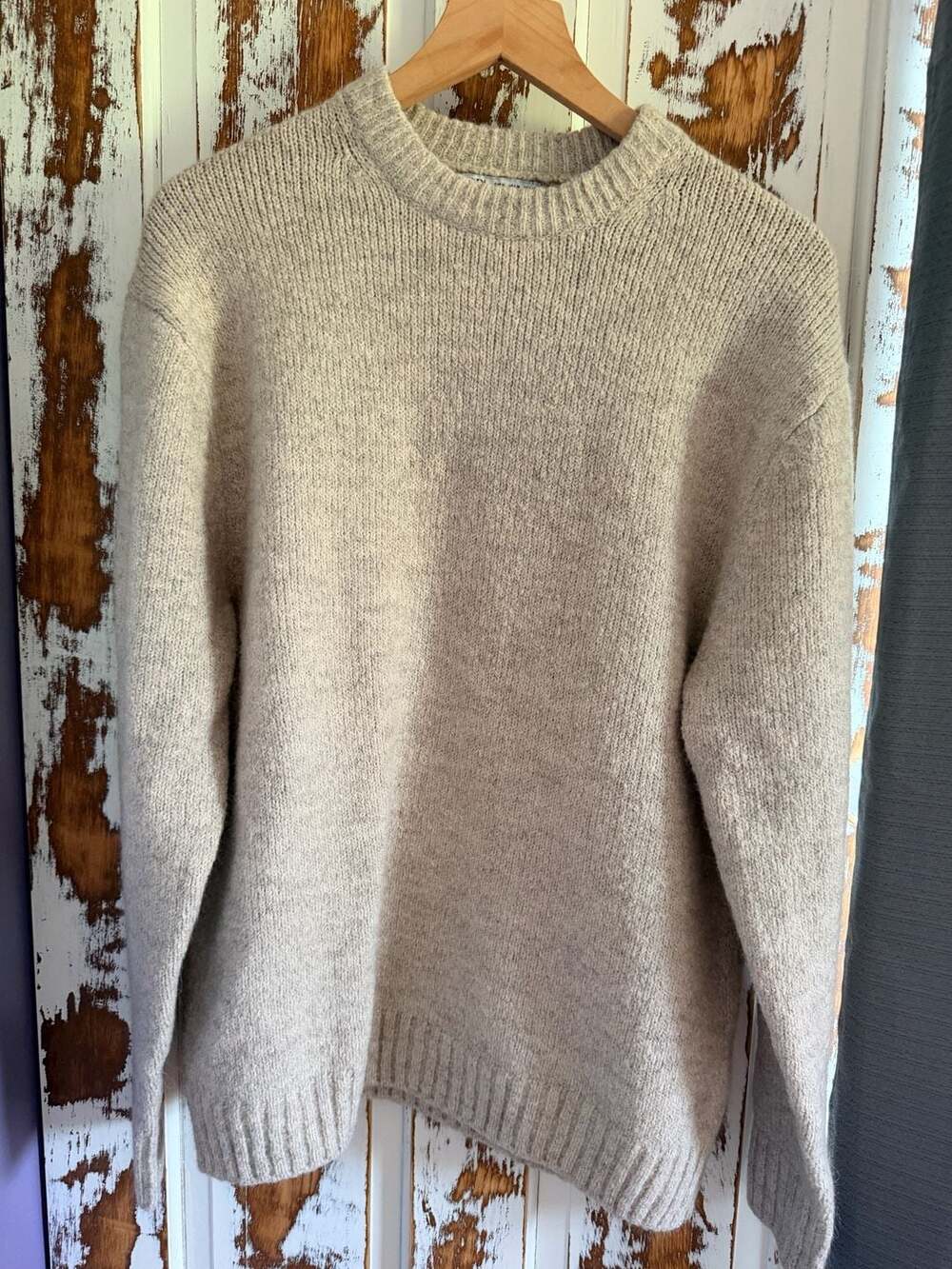 Zara Beige Wool Alpaca Blend Knit Sweater Crew Neck Size Medium Minimalist Chic
